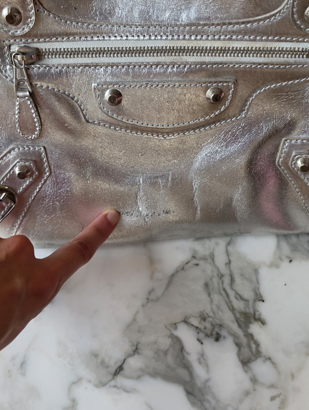Balenciaga 2009 Metallic Silver Bowling PM Bag With Braided Handles Y2K - Picture 9 of 16